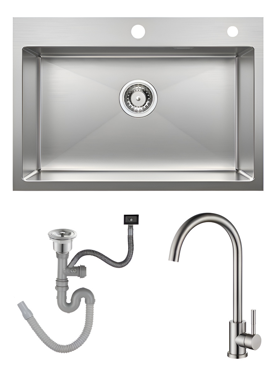 Pileta Simple Acero Inox. 304 Cocina Satinada C/monocomando