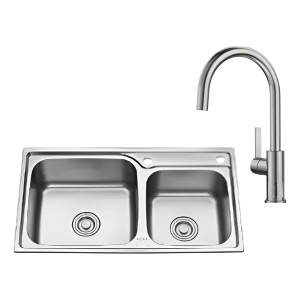 Pileta Cocina Sobreponer C/monocomando Inox, Válvula Y Sifón