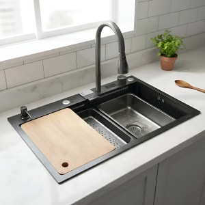 Pileta Digital Cocina Bacha Acero Inoxidable Negro Completa