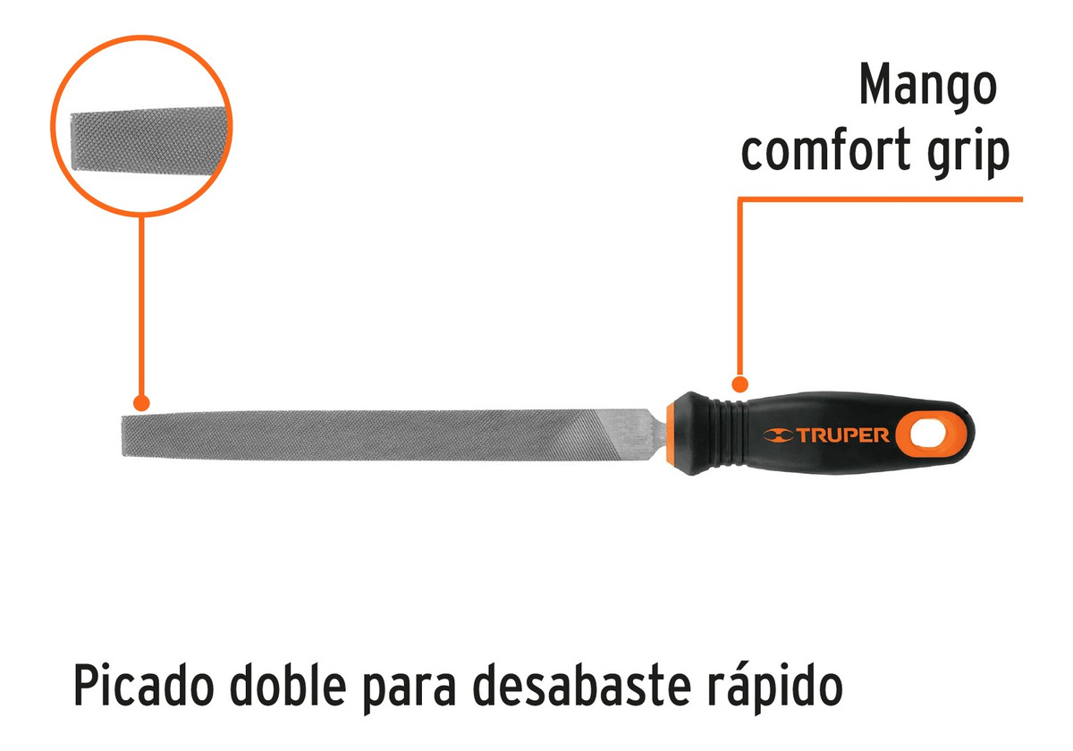 Lima Plana Bastarda Con Mango 8 Pulgadas Truper Lpb-8t - Imagen 3