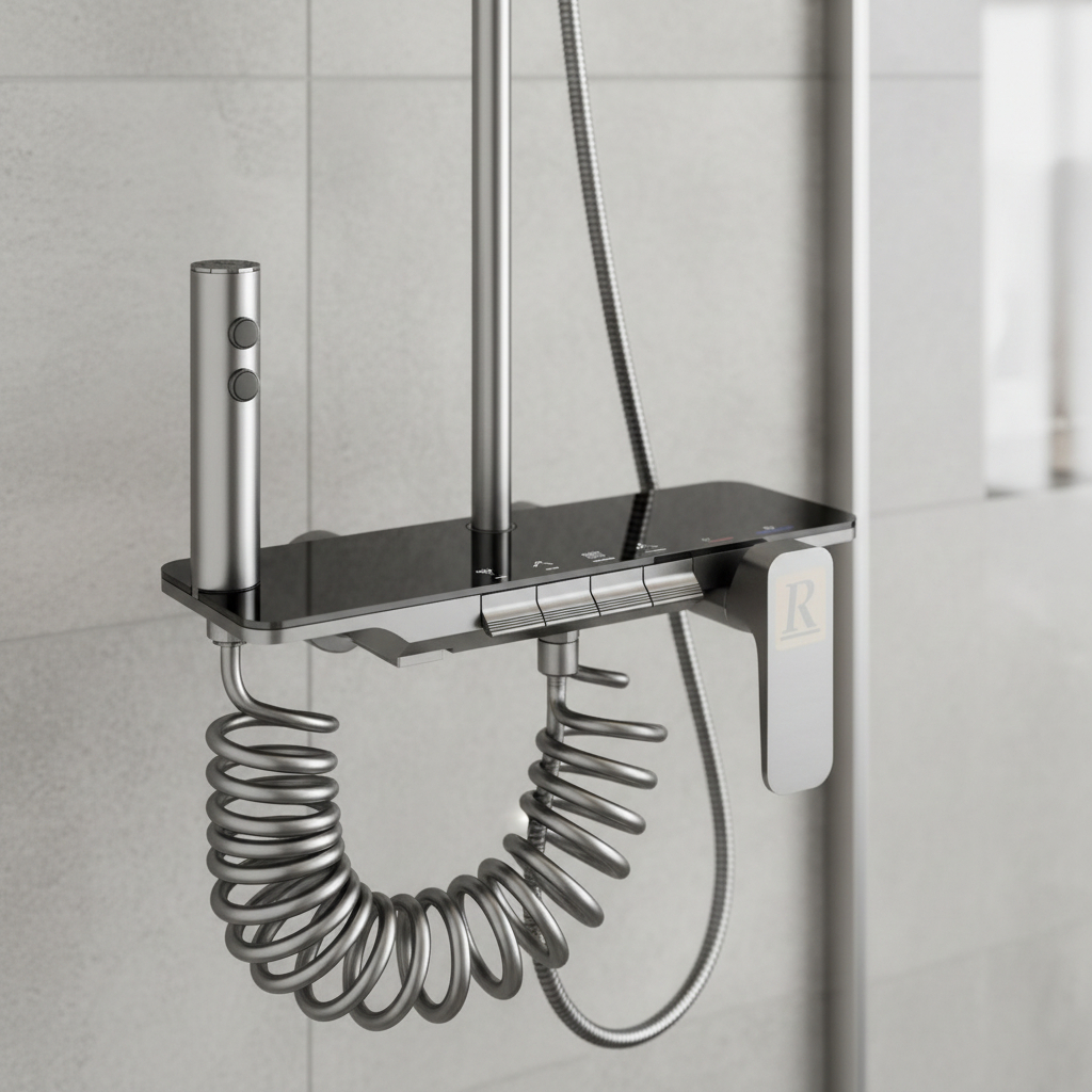 Barral De Ducha Teclas C/vidrio Maneta Frontal 4 Func Negro - Imagen 5