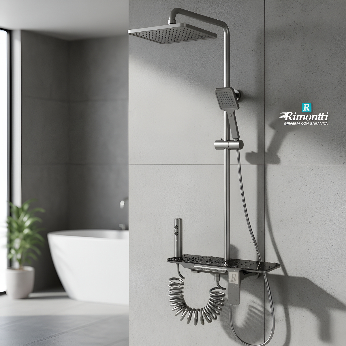 Barral De Ducha Teclas C/vidrio Maneta Frontal 4 Func Negro - Imagen 2