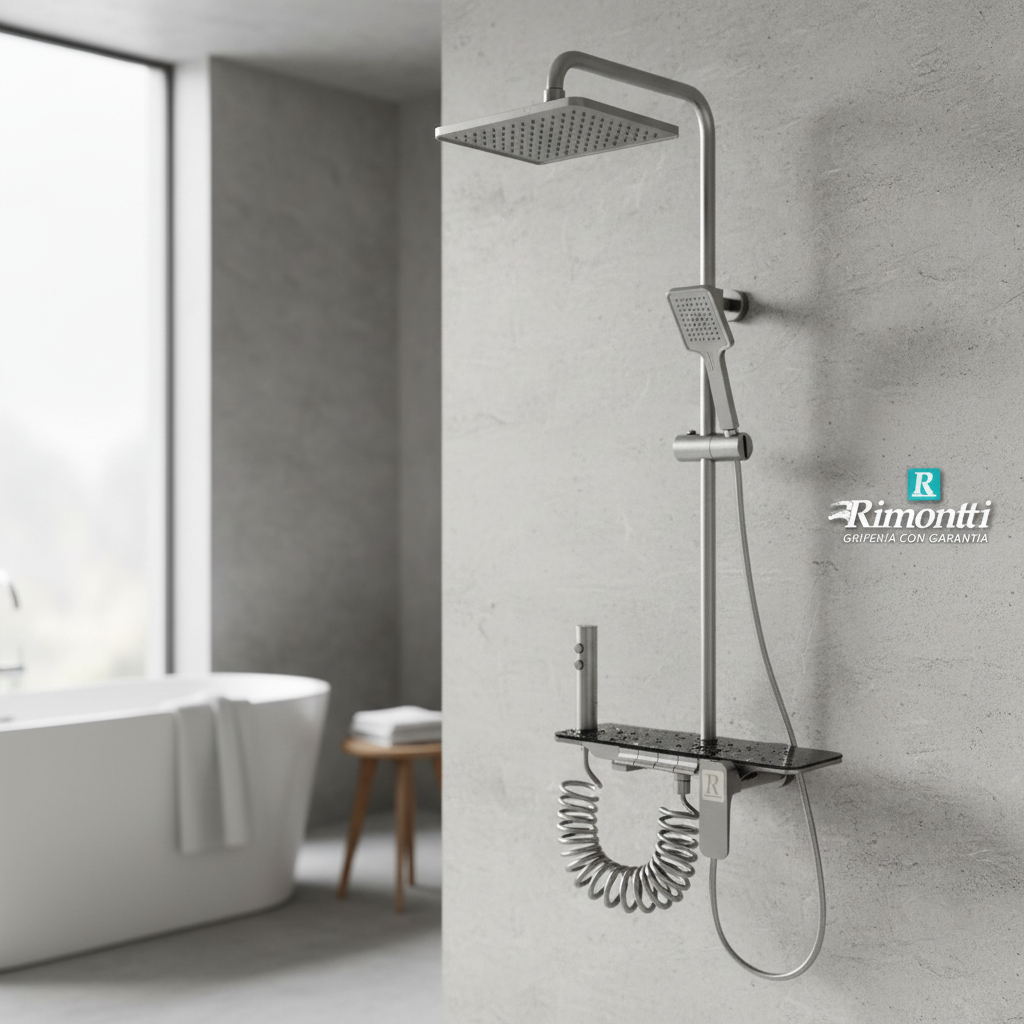 Barral De Ducha Teclas C/vidrio Maneta Frontal 4 Func Negro