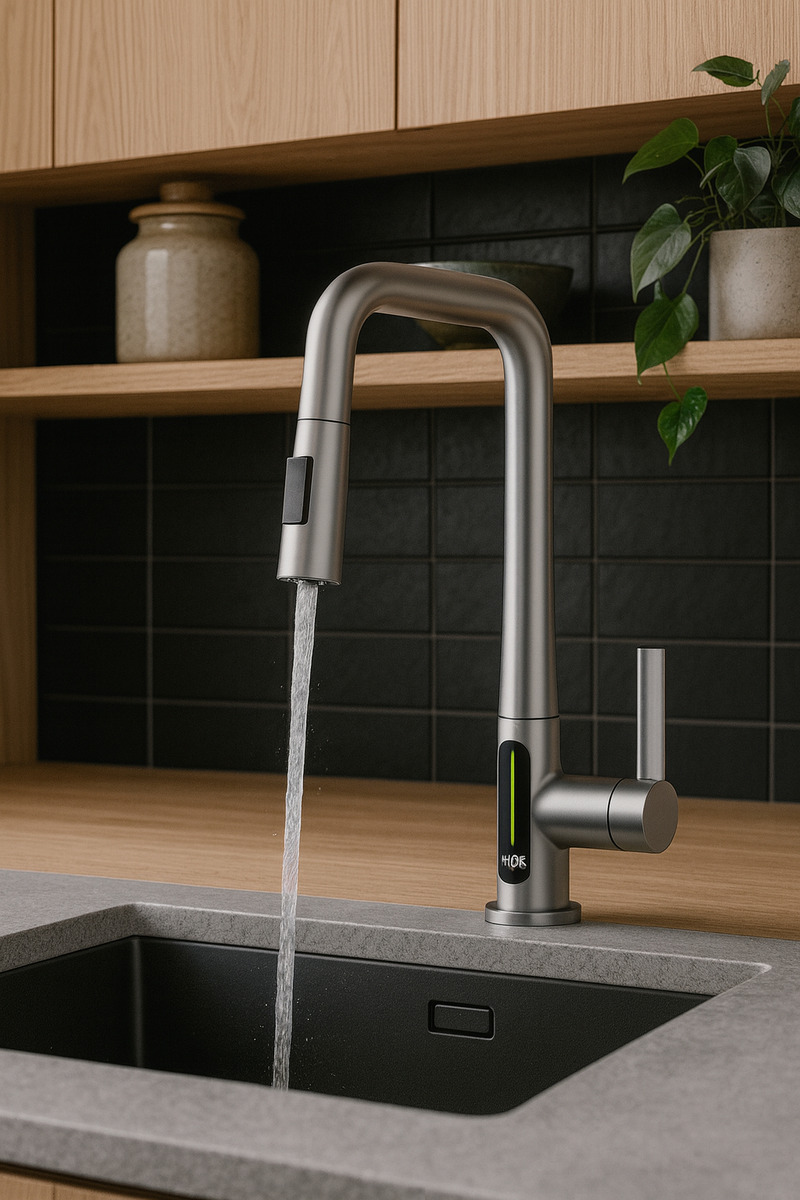 Monocomando Cuadrado Mesada Digital Satinado Acero Inox. 304