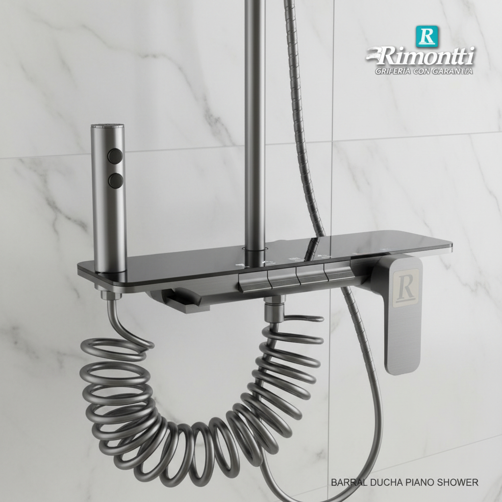 Barral De Ducha Teclas C/vidrio Maneta Frontal 4 Func Negro - Imagen 8