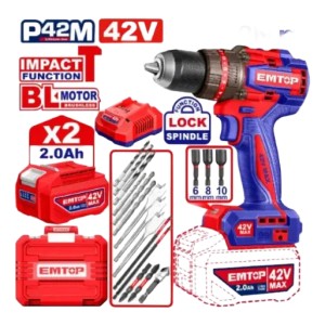 Taladro Percutor Brushless 42v 13mm 2 Baterías 2ah Emtop