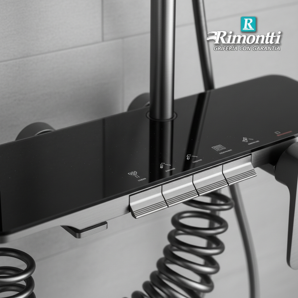 Barral De Ducha Teclas C/vidrio Maneta Frontal 4 Func Negro - Imagen 6