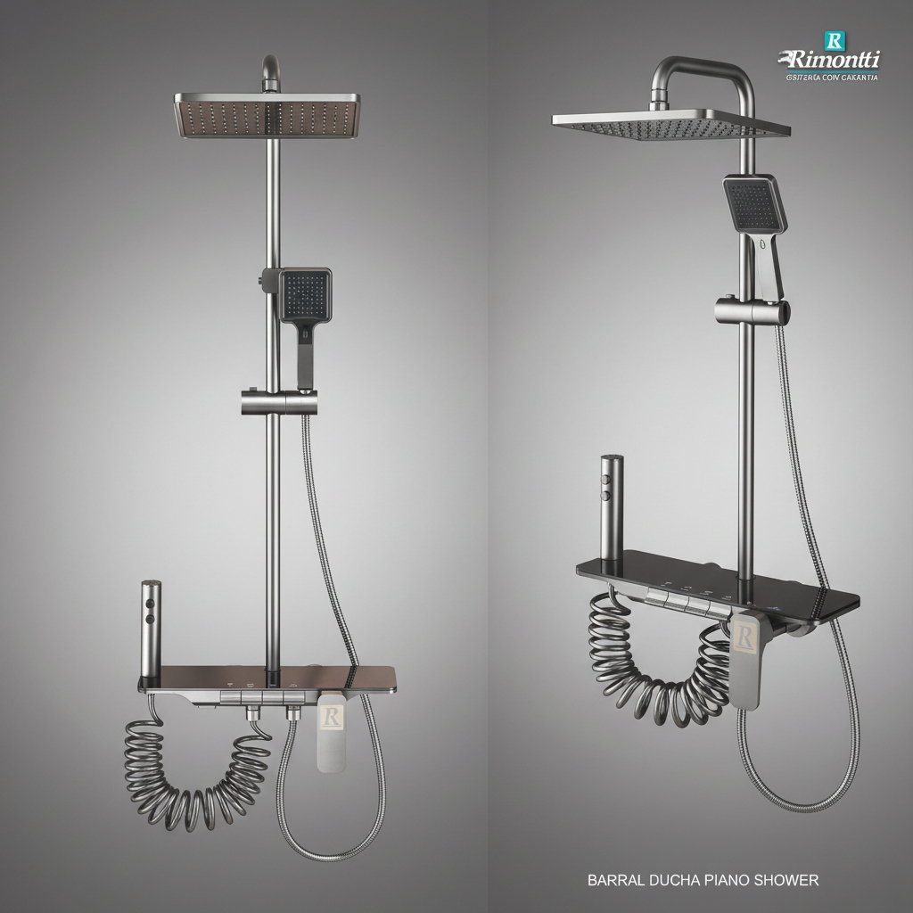 Barral De Ducha Teclas C/vidrio Maneta Frontal 4 Func Negro - Imagen 7