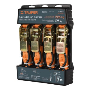 Cinta C/catraca L:3mt.a:2,54cm.c.máx:675kg Truper 4x4pza