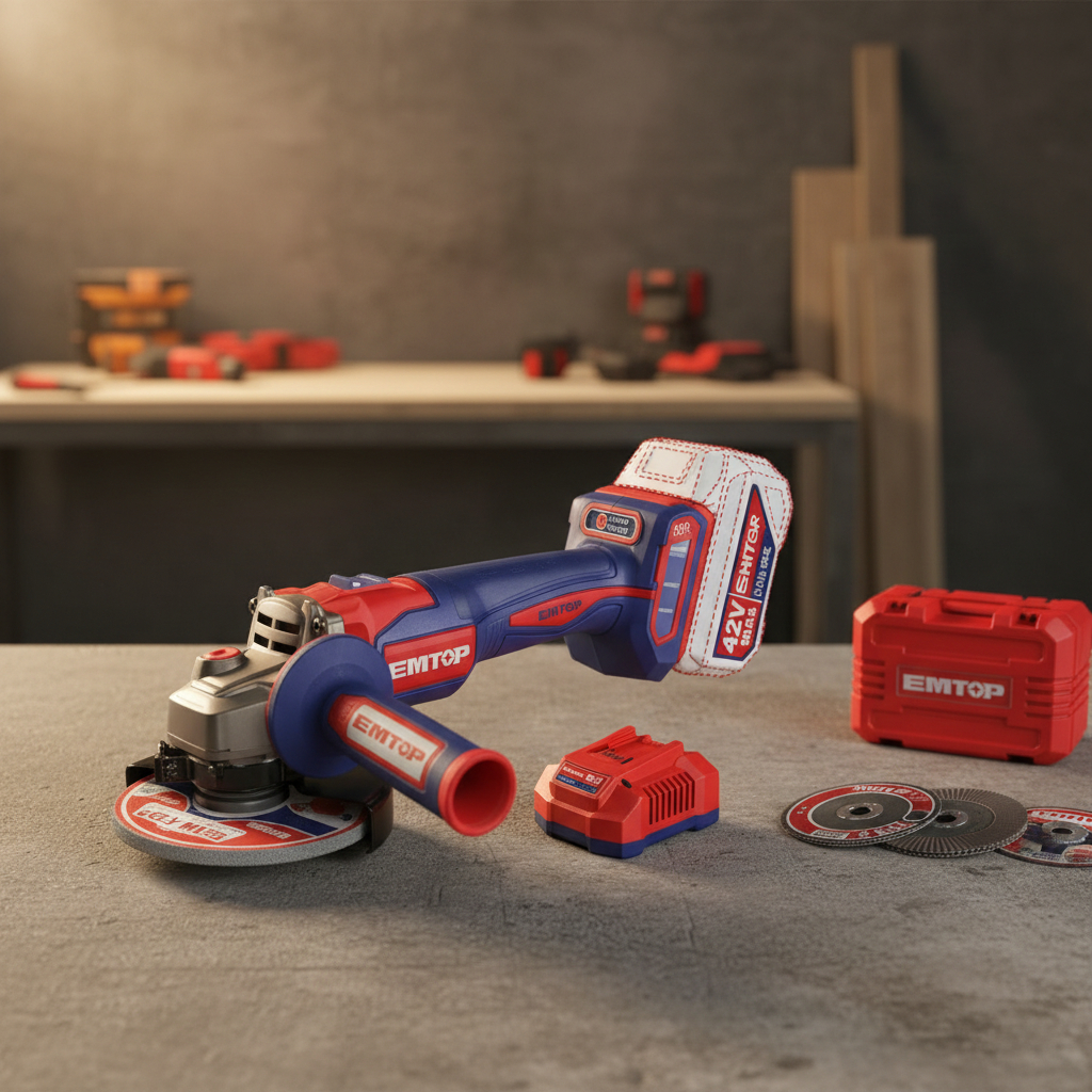 Amoladora A Bateria 42v C/ 2 Baterias 115mm Emtop Elag108112 - Imagen 2