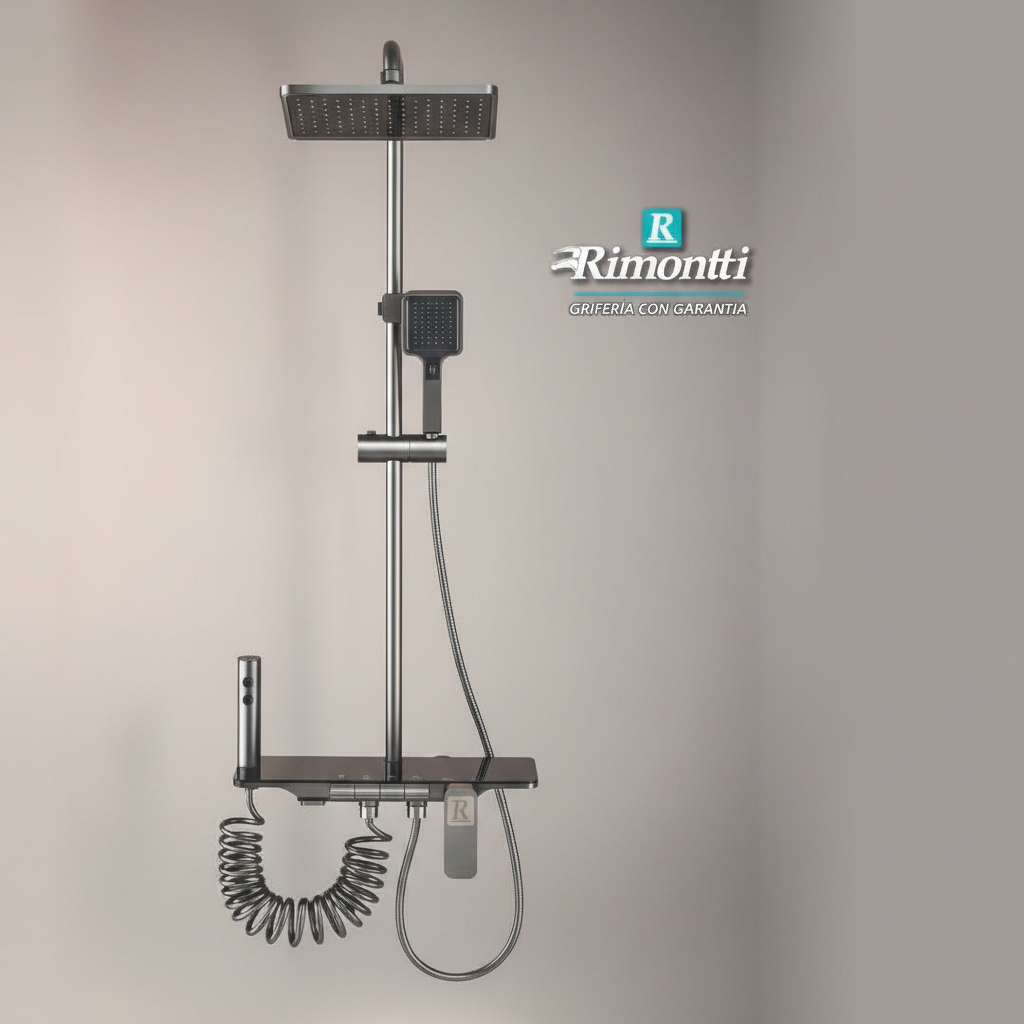 Barral De Ducha Teclas C/vidrio Maneta Frontal 4 Func Negro - Imagen 4