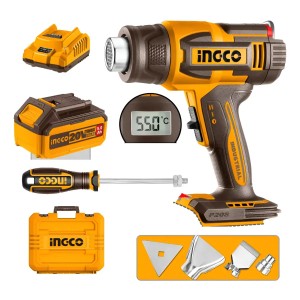 Pistola De Calor 20v Con Bateria Cargador Valija Ingco