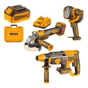 Kit Ingco 20v Rotomartillo + Amoladora Angular + Linterna