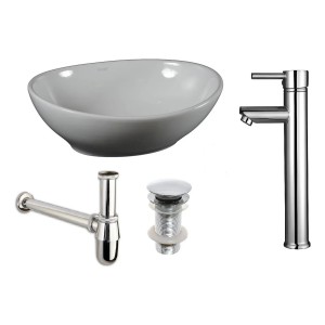 Bacha De Loza De Apoyo + Monocomando Palito + Tiptop + Sifón