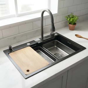 Pileta Digital Cocina Bacha Acero Inoxidable Negro Completa