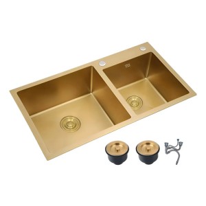 Pileta Y Media Cuadrada De Cocina Dorada Acero Inox. 304