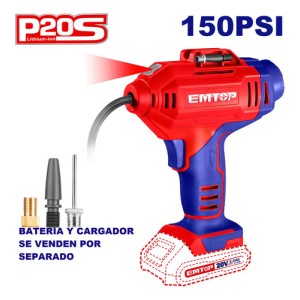 Compresor Pistola Inflador A Bateria S/bat P/autos Emtop Rojo