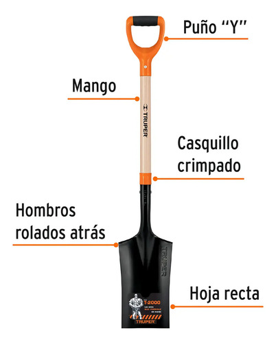 Pala De Punta Escarramán Pocera Truper Pes-p Naranja - Imagen 3