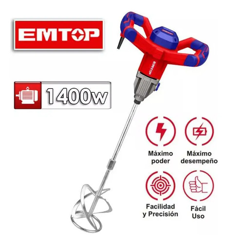 Mixer Batidor Mezclador De Pinturas 1400w Emtop Emxr14001 - Imagen 4