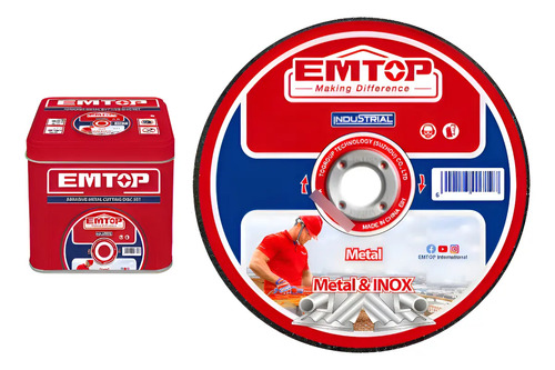 Set 100 Discos P/corte Metal 4 1/2x1mm Emtop Eacd10115100