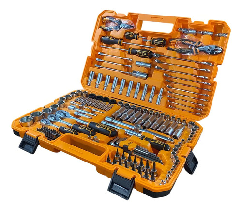 Set Kit 156 Herramientas Maletin Ingco Cromo Vanadio Racing Color Naranja Claro - Imagen 2