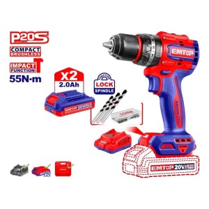 Atornillador C/valija 2 Bat. Brushless Emtop Ecidl20558