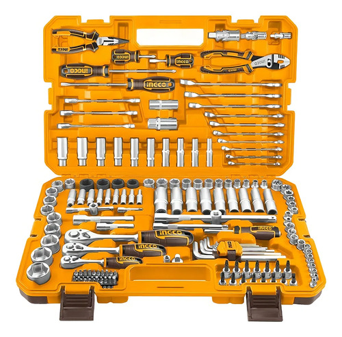 Set Kit 156 Herramientas Maletin Ingco Cromo Vanadio Racing Color Naranja Claro