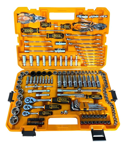 Set Kit 156 Herramientas Maletin Ingco Cromo Vanadio Racing Color Naranja Claro - Imagen 4