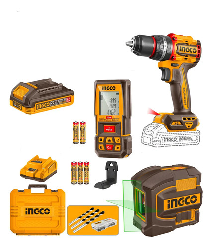 Kit Herramientas A Bateria + Laser Ingco Cosli250511