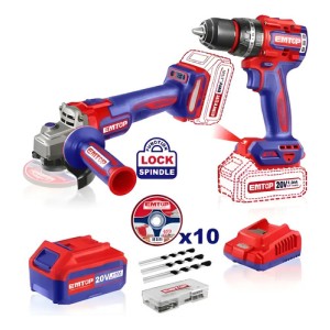 Kit De Amoladora + Taladro + 2 Bat 4a Emtop Eckl20273