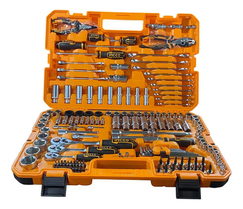 Set Kit 156 Herramientas Maletin Ingco Cromo Vanadio Racing Color Naranja Claro - Imagen 3