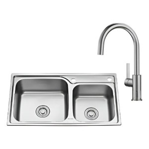 Pileta Cocina Sobreponer C/monocomando Inox, Válvula Y Sifón