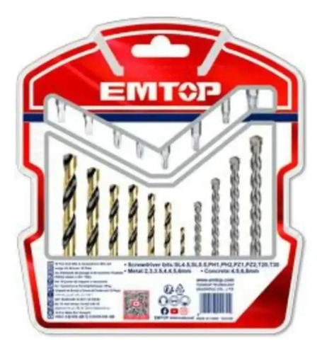 Juego De 19 Brocas Y Puntas De Destornillador Emtop Ecbdb190