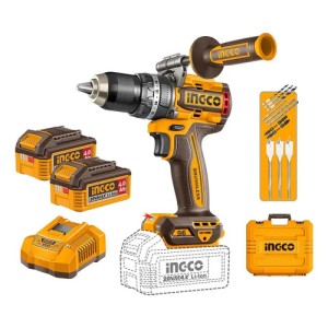 Taladro Inalámbrico Ingco Industrial 96nm Kit + 2bat Amarillo